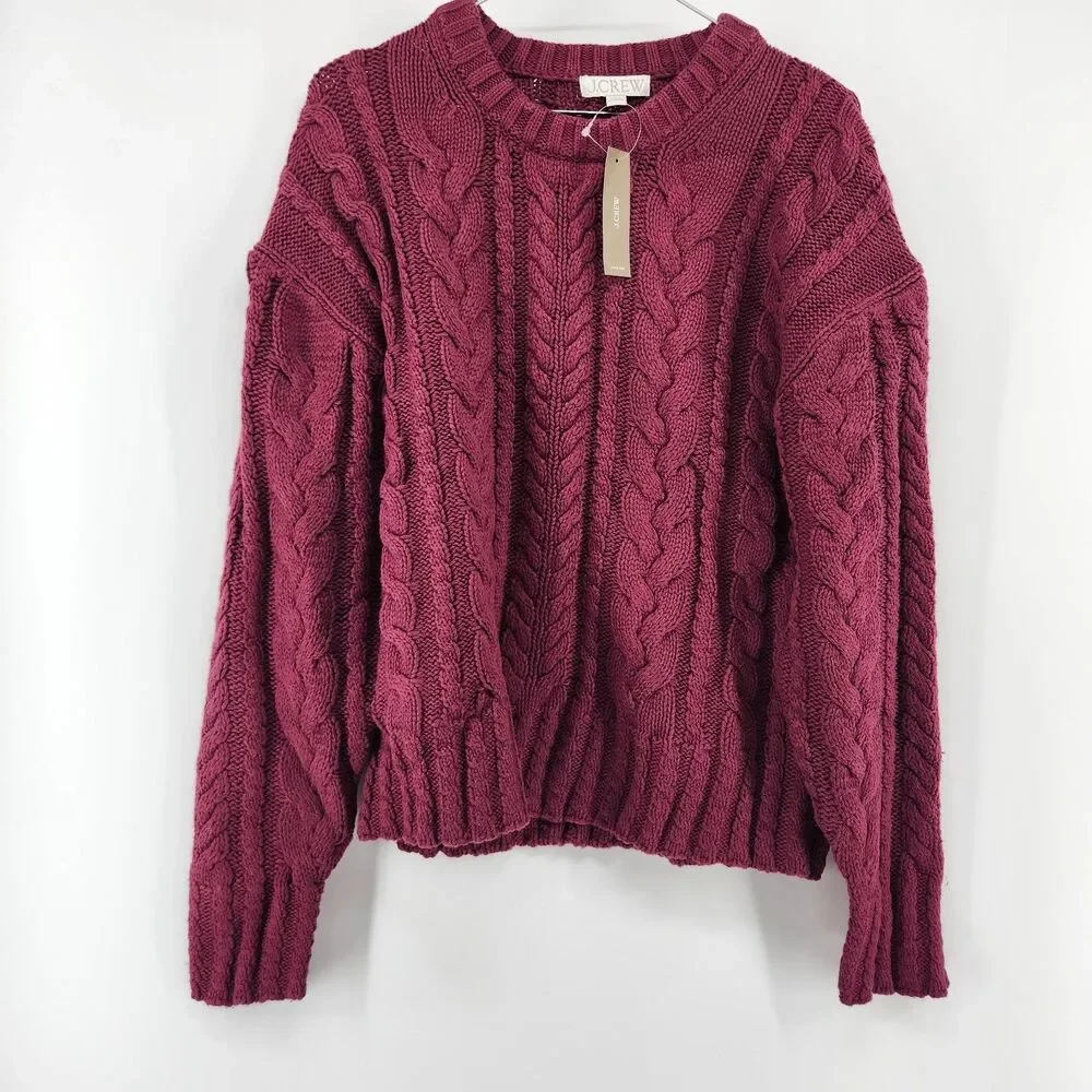 J.Crew Women's Red M 100% Cotton Cable Knit‎ Crewneck Sweater NWT
